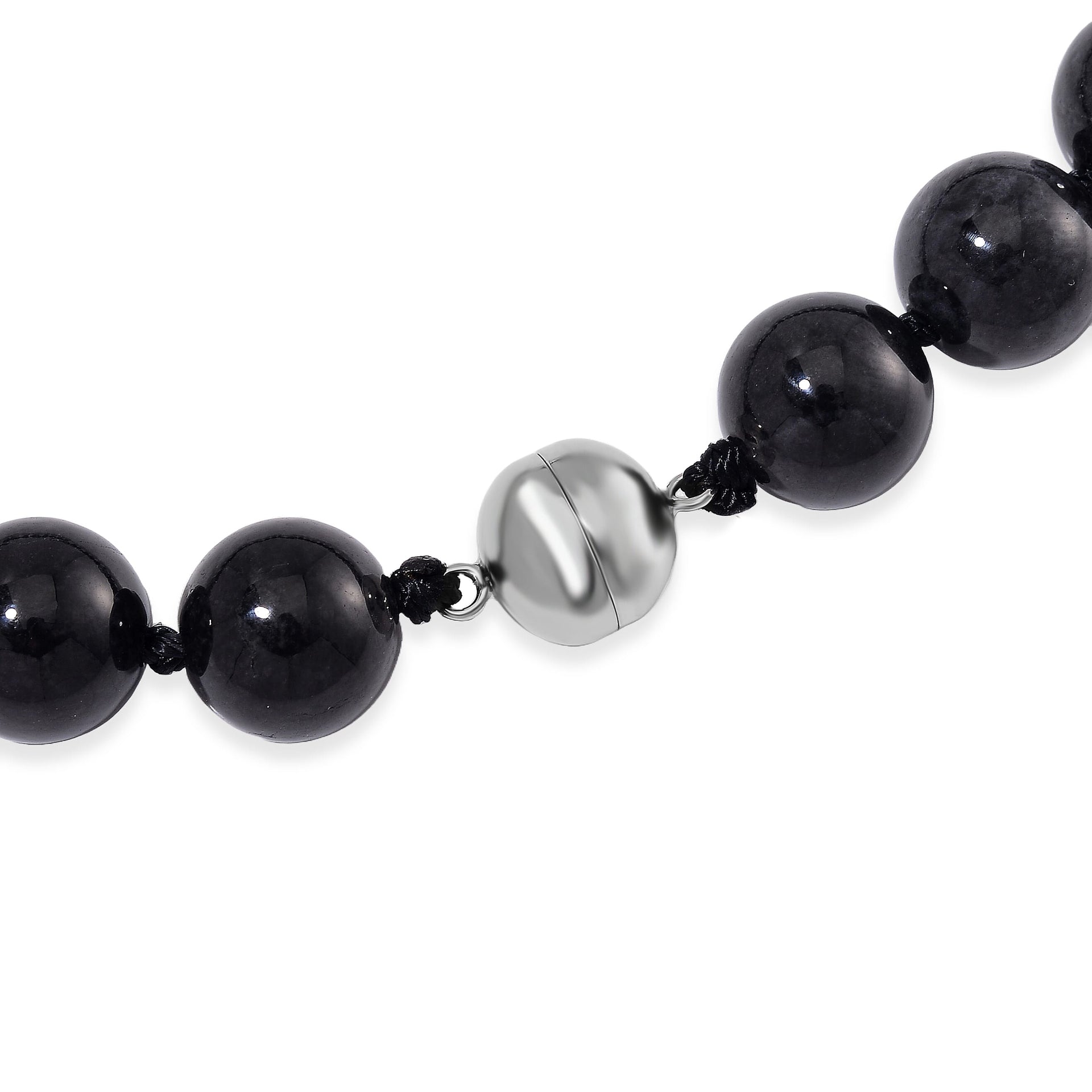 RARE OPPORTUNITY - Black Jadeite Jade Necklace (Size - 20) with Magnetic Clasp in Rhodium Overlay Sterling Silver 670.00 Ct. 8084440 5