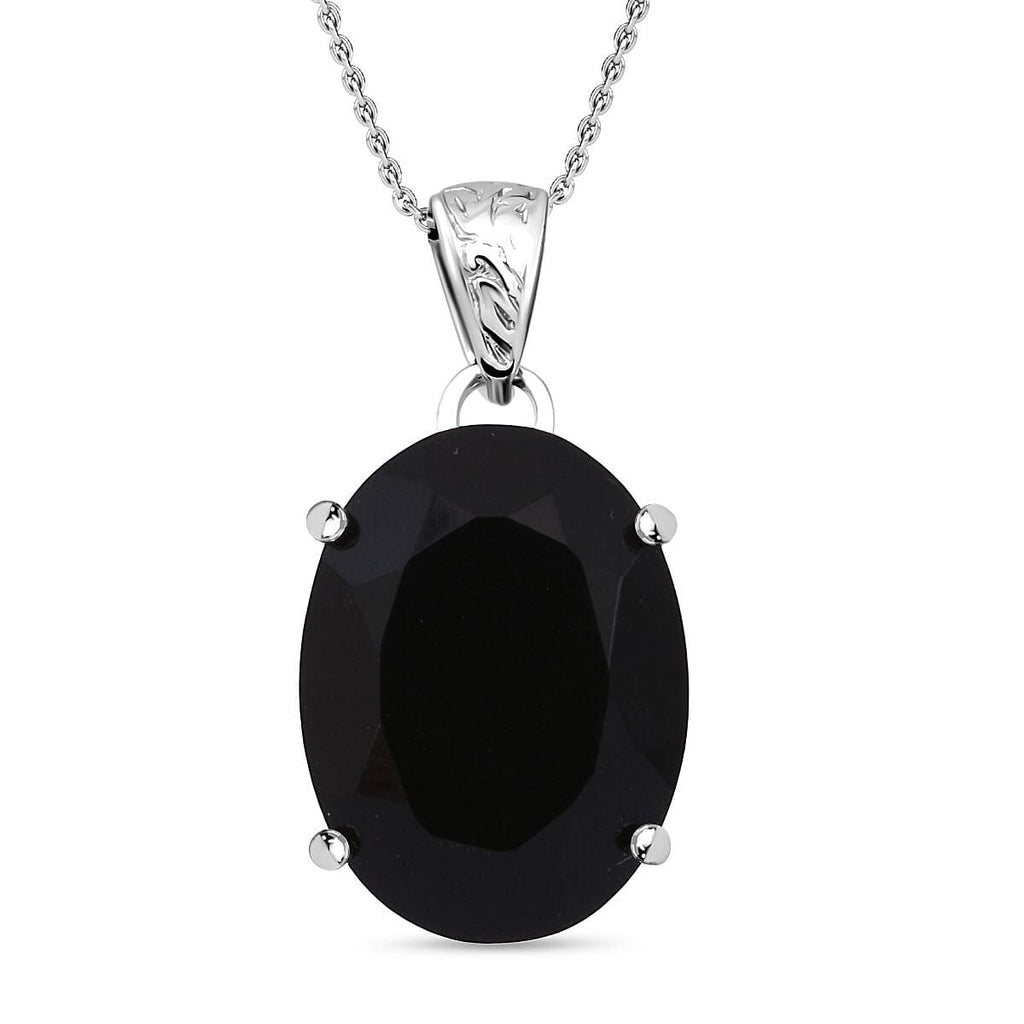 Boots Black Jadeite Pendant with Chain (Size 20) in Rhodium Overlay Sterling Silver 7.80 Ct.