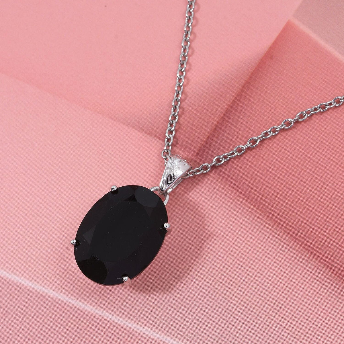 Black Jade Pendant with Chain (Size 20) in Rhodium Overlay Sterling Silver 7.80 Ct. V32638110 1