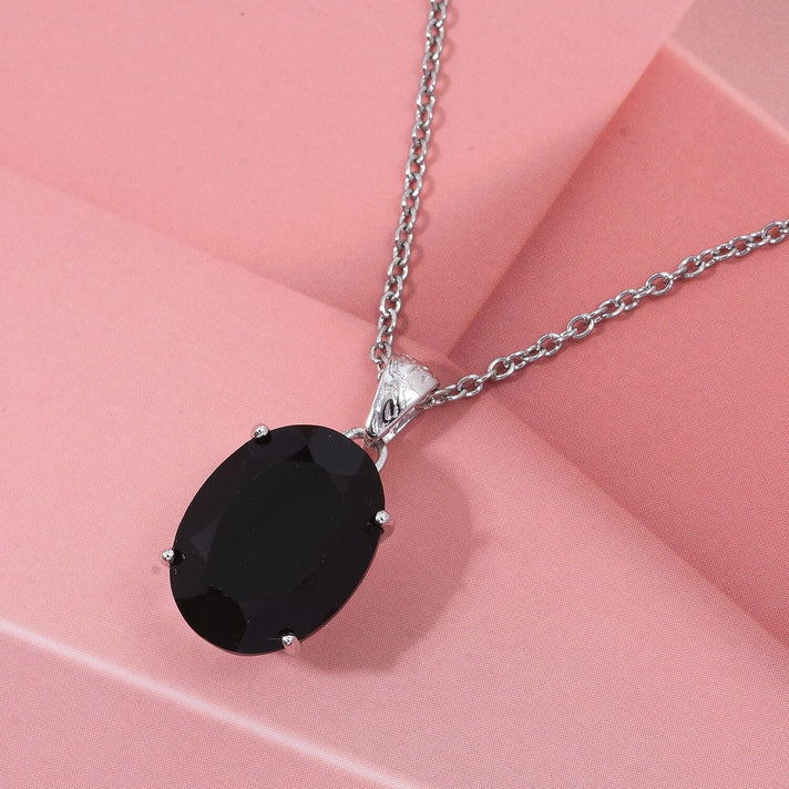 Black Jade Pendant with Chain (Size 20) in Rhodium Overlay Sterling Silver 7.80 Ct. V32638110 2