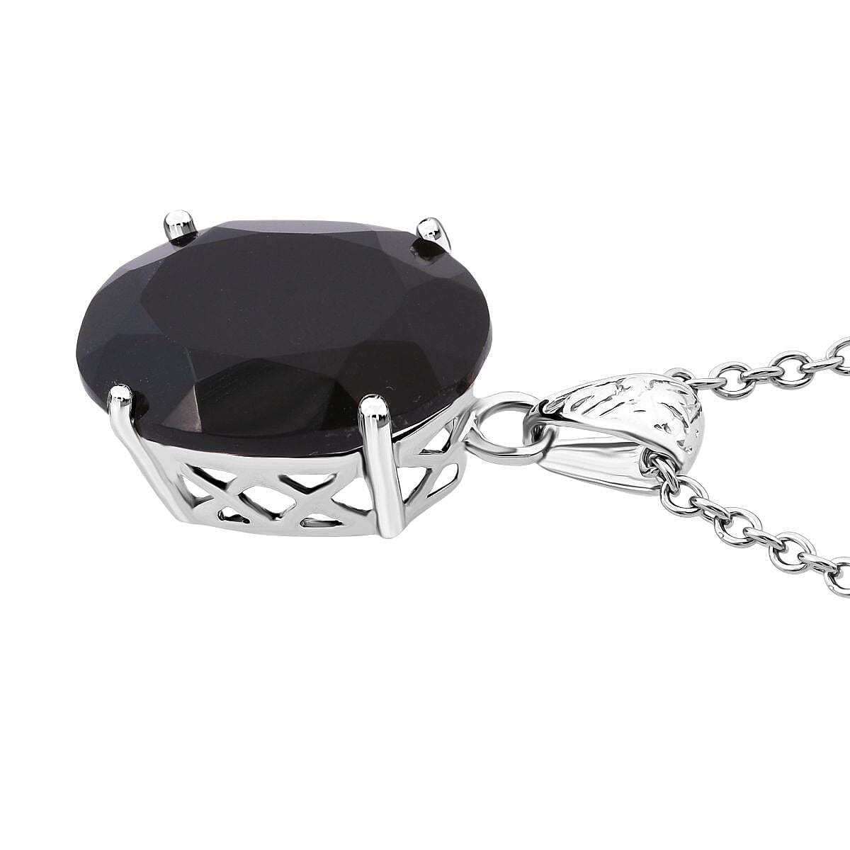 Black Jade Pendant with Chain (Size 20) in Rhodium Overlay Sterling Silver 7.80 Ct. V32638110 3