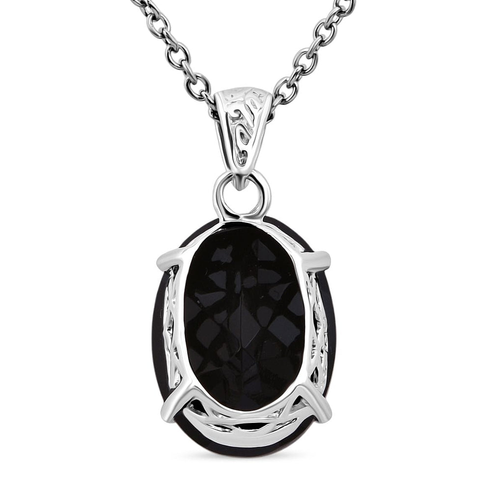 Boots Black Jadeite Pendant with Chain (Size 20) in Rhodium Overlay Sterling Silver 7.80 Ct.