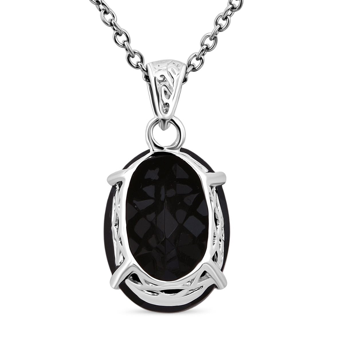 Black Jade Pendant with Chain (Size 20) in Rhodium Overlay Sterling Silver 7.80 Ct. V32638110 4