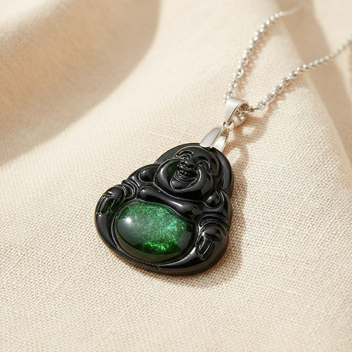 Natural Boots Black Jade Buddha Pendant with Chain (Size 20) in Rhodium Overlay Sterling Silver. 4440477 2