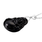 Natural Boots Black Jade Buddha Pendant with Chain (Size 20) in Rhodium Overlay Sterling Silver.