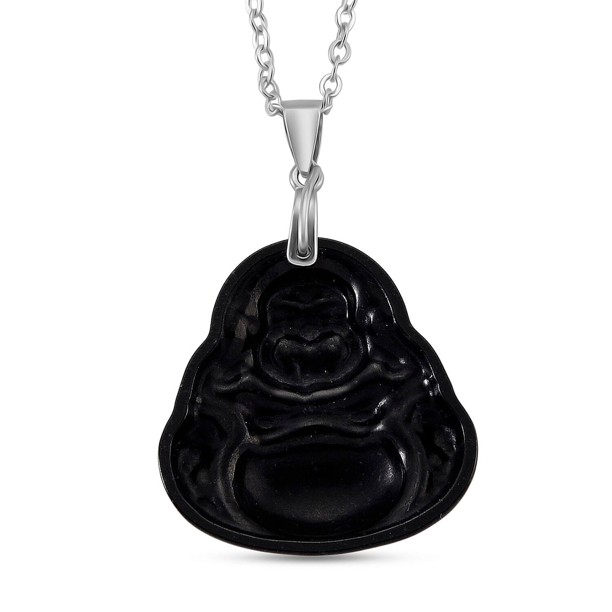 Natural Boots Black Jade Buddha Pendant with Chain (Size 20) in Rhodium Overlay Sterling Silver. V32516423 5