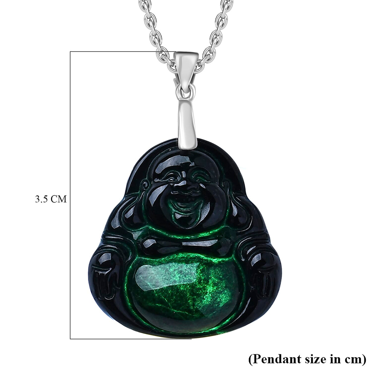 Natural Boots Black Jade Buddha Pendant with Chain (Size 20) in Rhodium Overlay Sterling Silver. V32516423 7