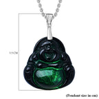 Natural Boots Black Jade Buddha Pendant with Chain (Size 20) in Rhodium Overlay Sterling Silver.