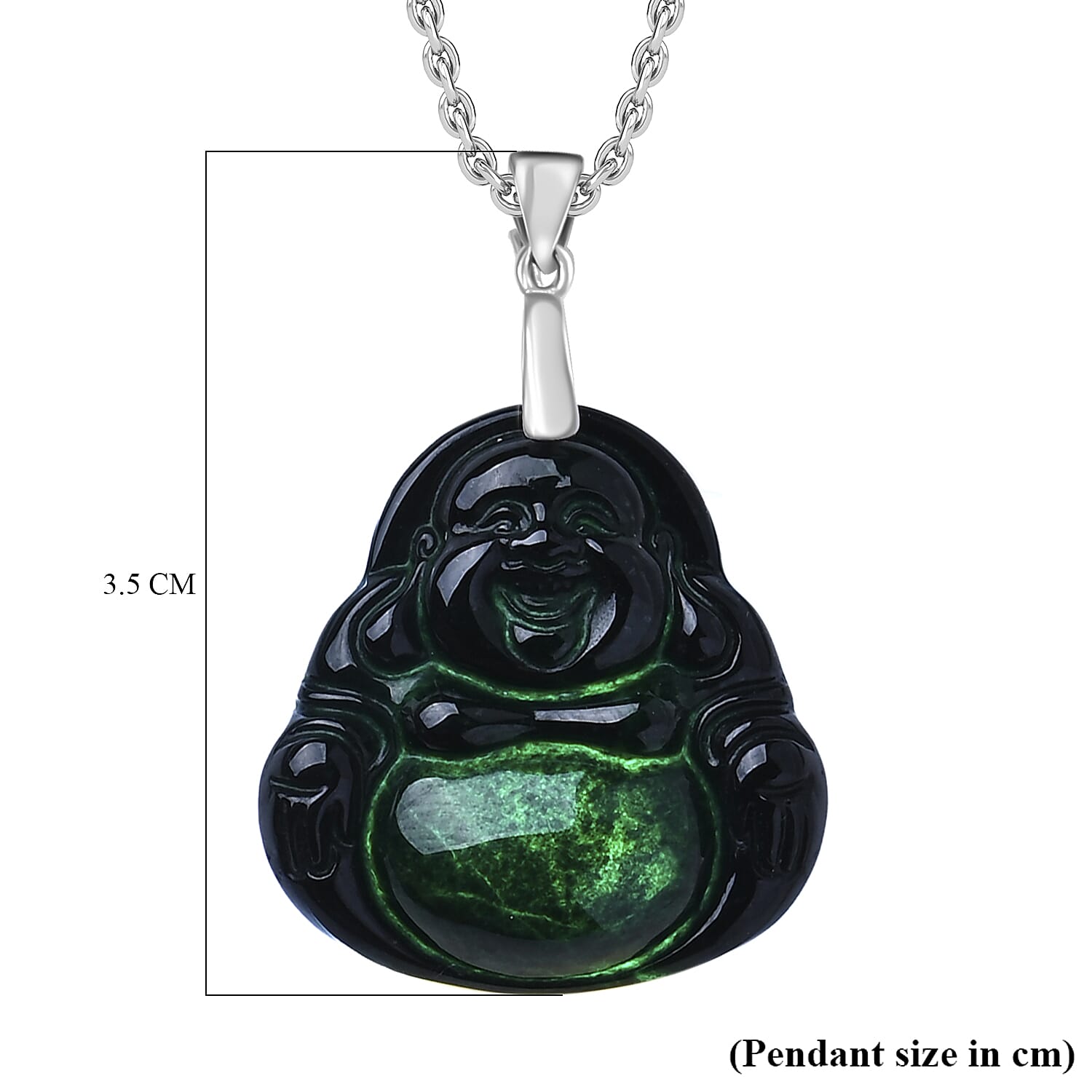 Natural Boots Black Jade Buddha Pendant with Chain (Size 20) in Rhodium Overlay Sterling Silver. V32516423 7