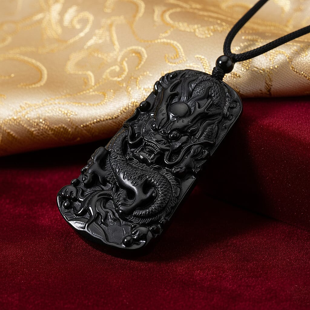 Natural Black Boot Jade Dragon Necklace (Size - 28 Adjustable) 120.00 Ct. 8354682 2