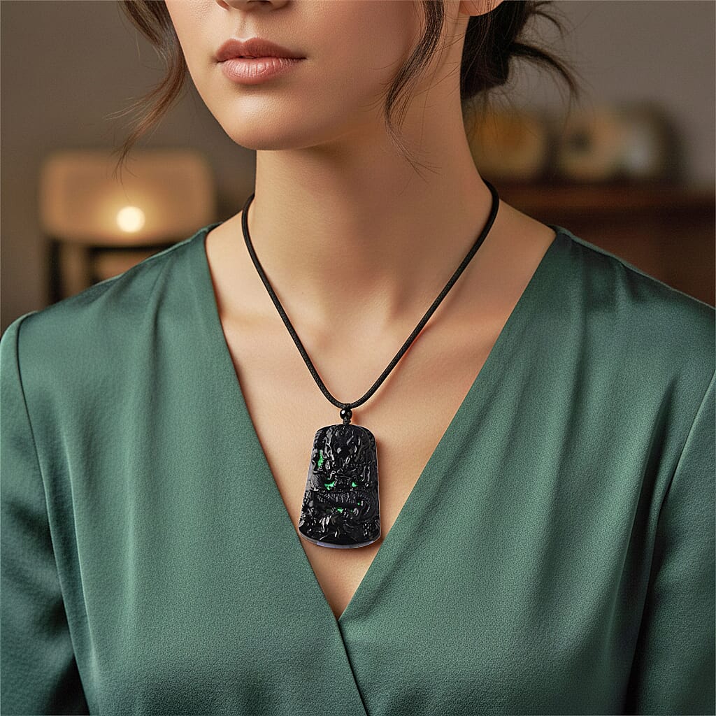 Natural Black Boot Jade Dragon Necklace (Size - 28 Adjustable) 120.00 Ct. 8354682 3