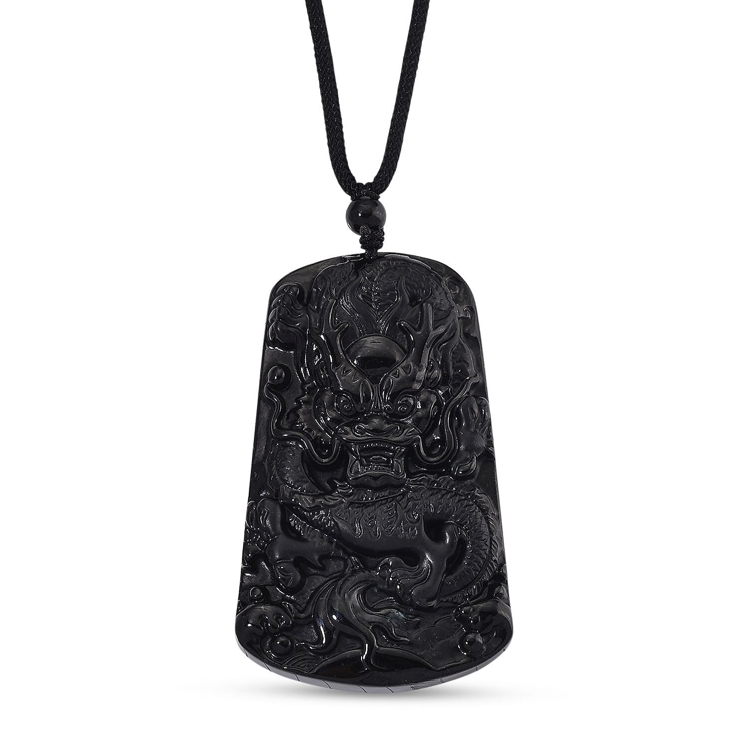 Natural Boots Black Jadeite Dragon Necklace with Black Cotton Thread (Size 28 Adjustable) 125.00 Ct. 8246294 0