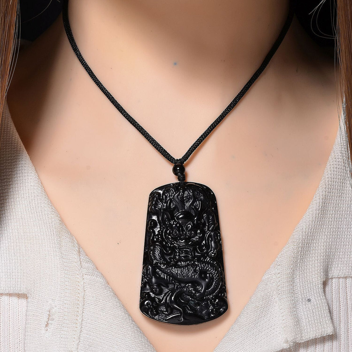 Natural Boots Black Jadeite Dragon Necklace with Black Cotton Thread (Size 28 Adjustable) 125.00 Ct. 8246294 2