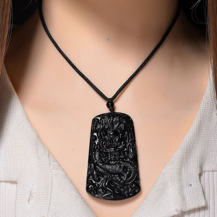 Natural Boots Black Jadeite Dragon Necklace with Black Cotton Thread (Size 28 Adjustable) 125.00 Ct. 8246294 2