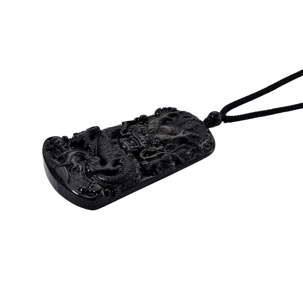 Natural Boots Black Jadeite Dragon Necklace with Black Cotton Thread (Size 28 Adjustable) 125.00 Ct.
