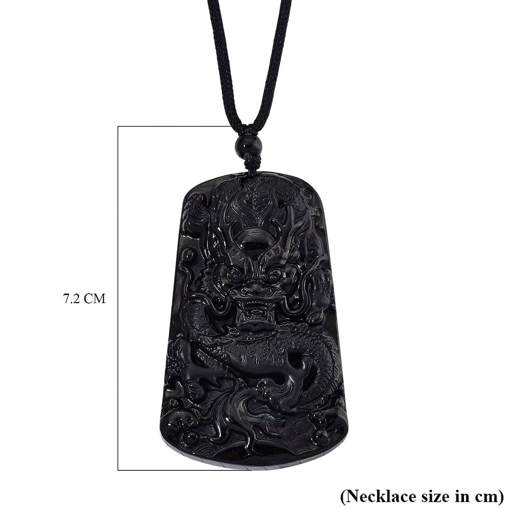 Natural Boots Black Jadeite Dragon Necklace with Black Cotton Thread (Size 28 Adjustable) 125.00 Ct.