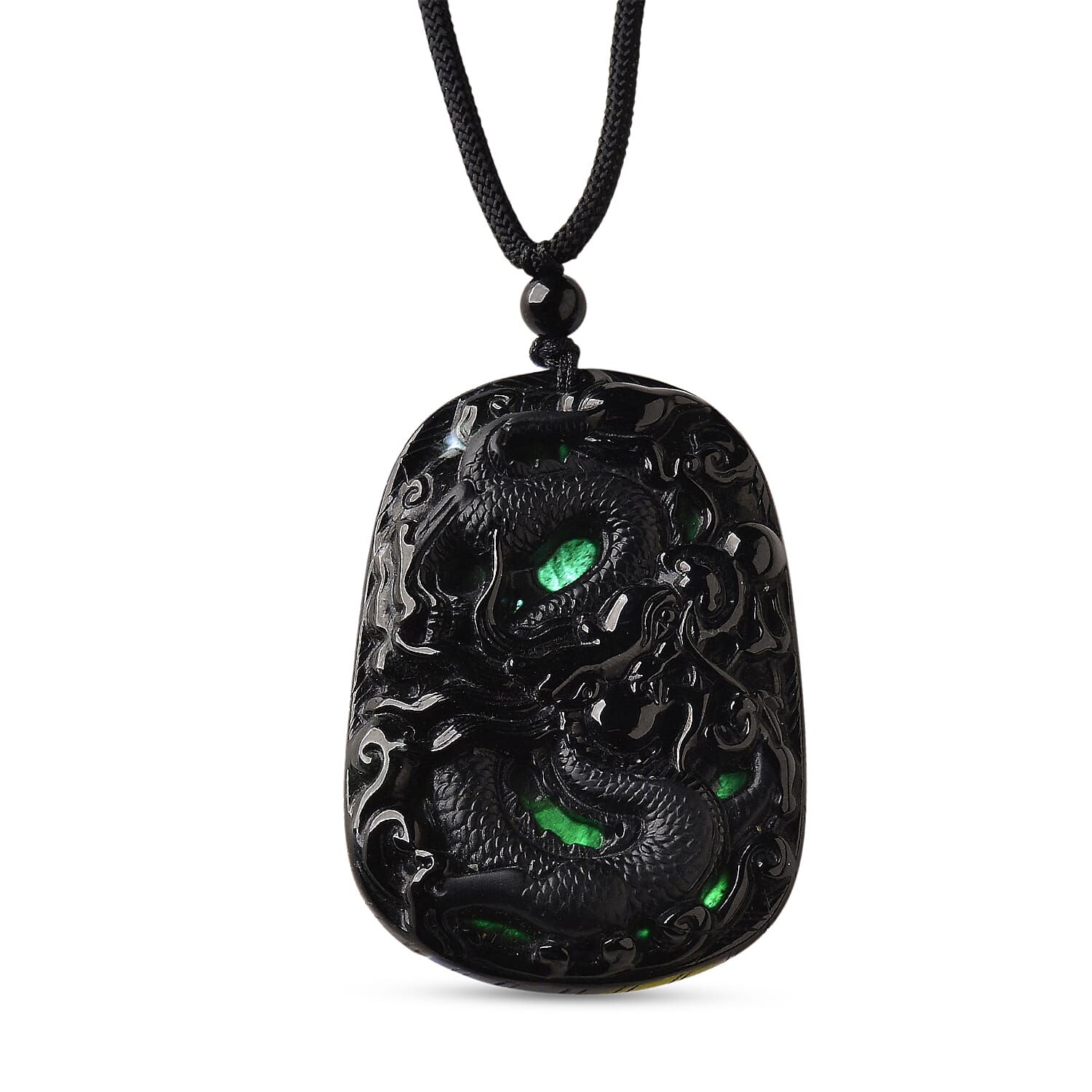 Natural Boots Black Jade Dragon Necklace (Size - 28 Adjustable) 110.00 Ct. 8354686 0