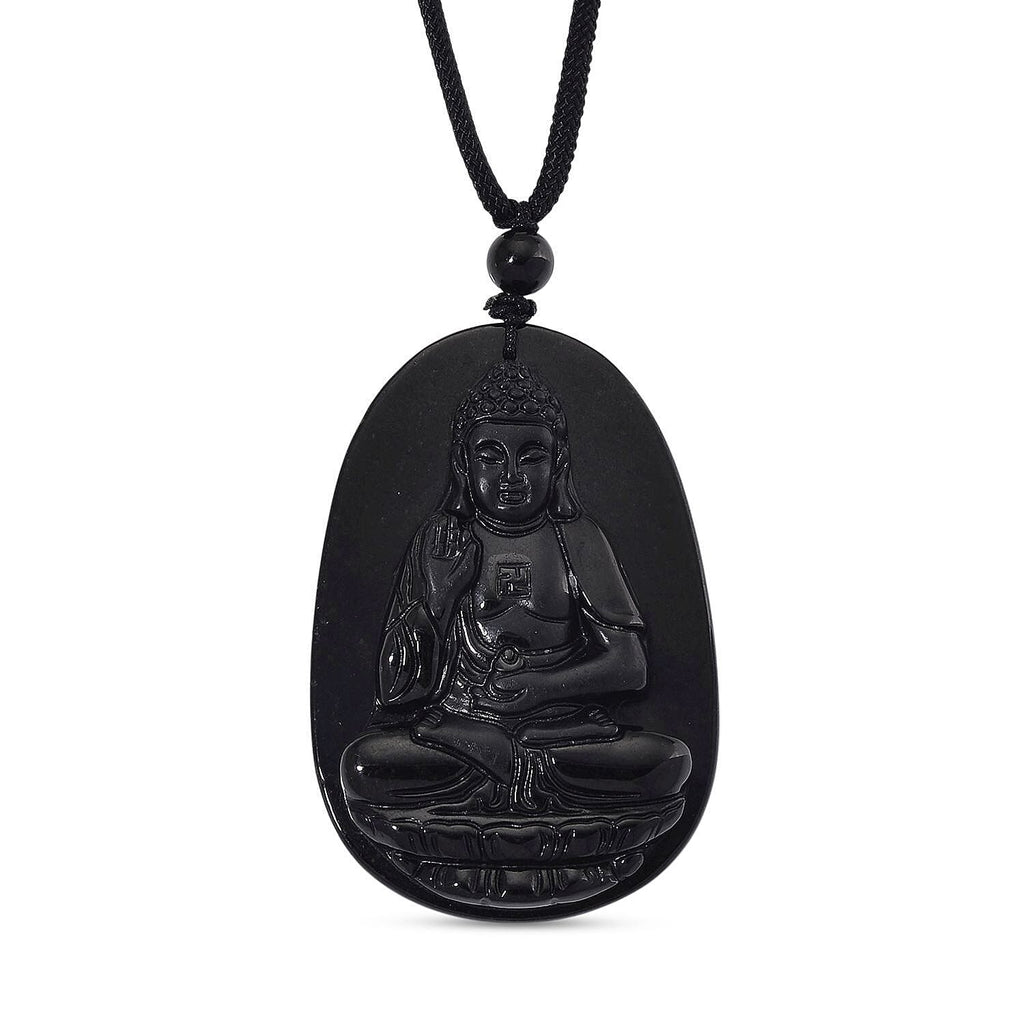 Black Jade Buddha Pendant with Black Cord Necklace (Size - 28 Adjustable) 79.00 Ct.