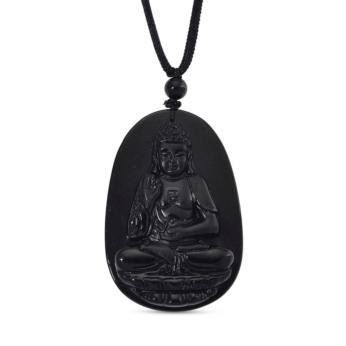 Black Jade Buddha Pendant with Black Cord Necklace (Size - 28 Adjustable) 79.00 Ct. 8271402 0