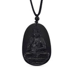 Black Jade Buddha Pendant with Black Cord Necklace (Size - 28 Adjustable) 79.00 Ct.