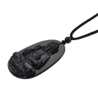 Black Jade Buddha Pendant with Black Cord Necklace (Size - 28 Adjustable) 79.00 Ct.