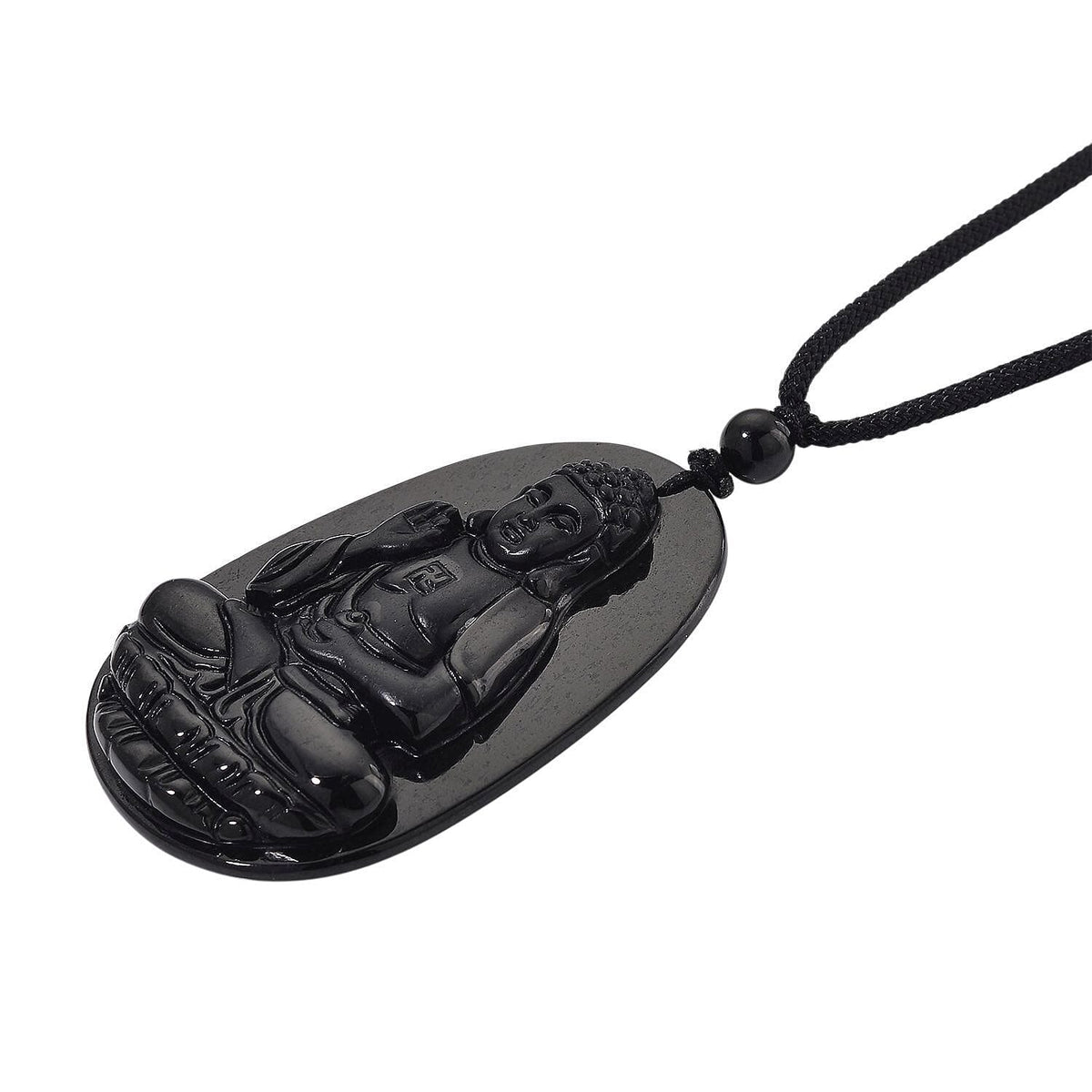 Black Jade Buddha Pendant with Black Cord Necklace (Size - 28 Adjustable) 79.00 Ct. 8271402 3