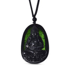 Black Jade Buddha Pendant with Black Cord Necklace (Size - 28 Adjustable) 79.00 Ct.