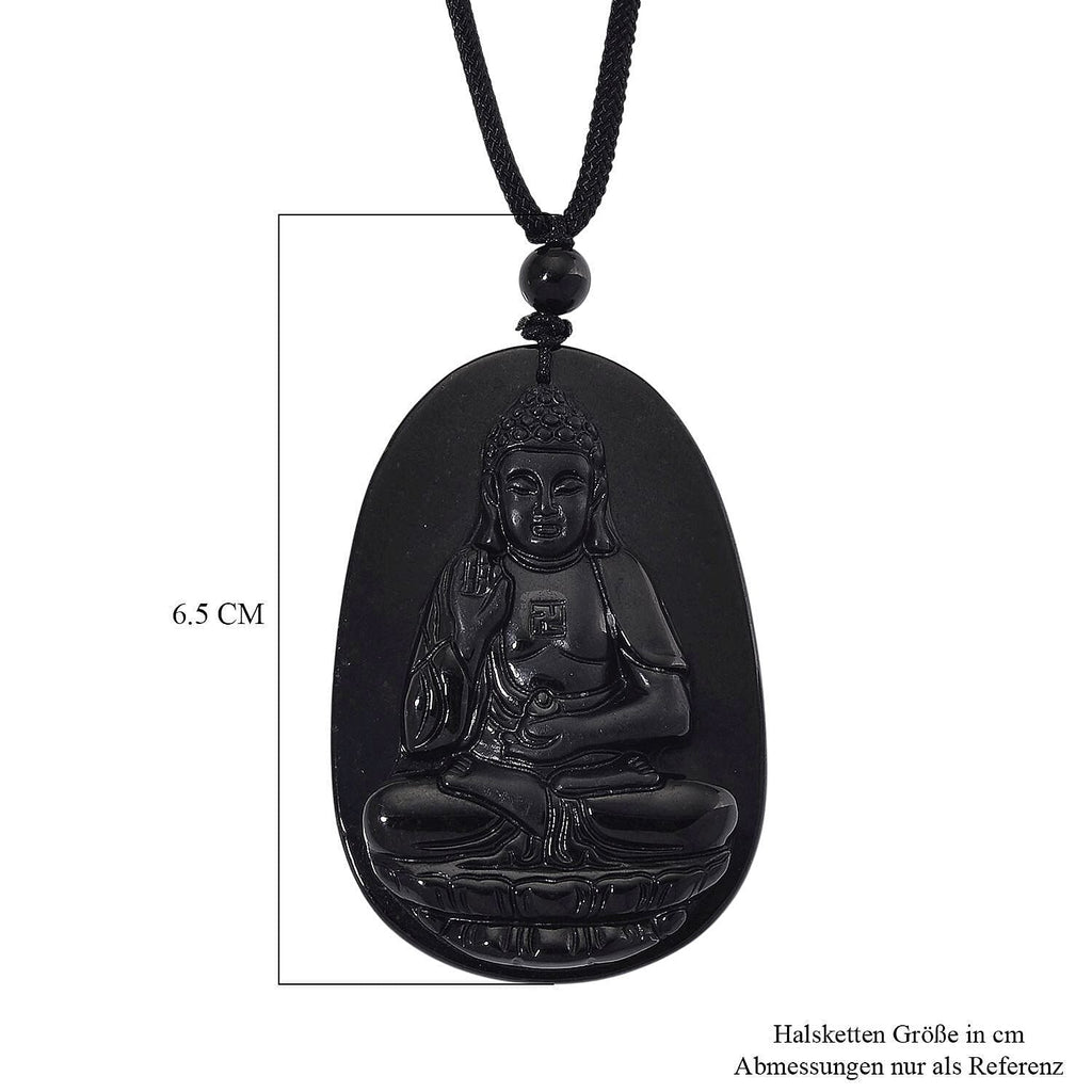 Black Jade Buddha Pendant with Black Cord Necklace (Size - 28 Adjustable) 79.00 Ct.