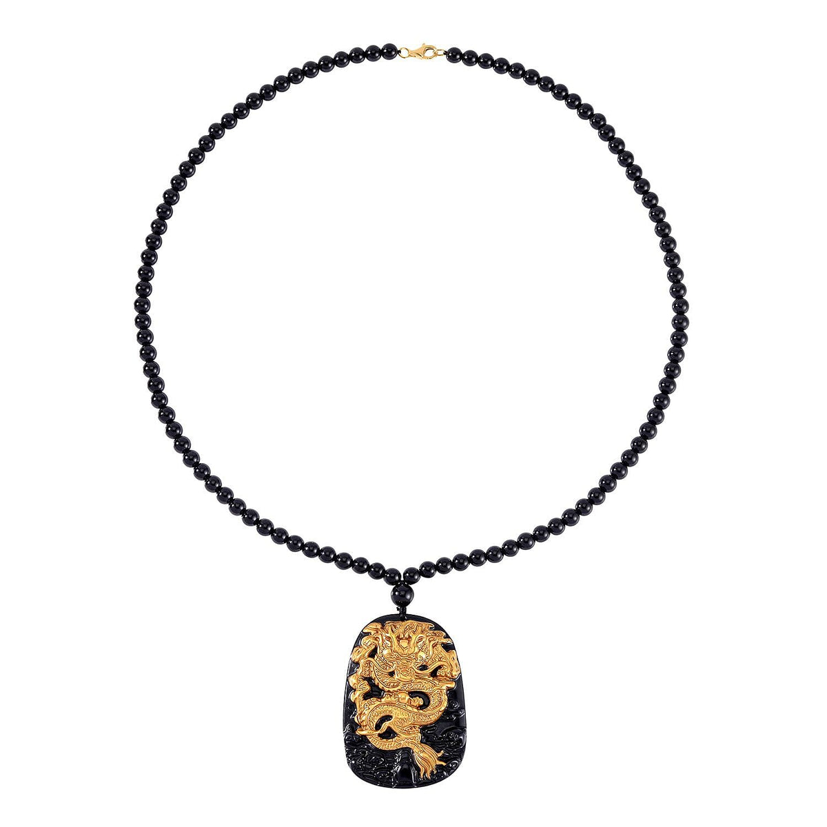 Black Obsidian Dragon Necklace (Size - 26) in 18K YG Overlay Sterling Silver 7643517 0