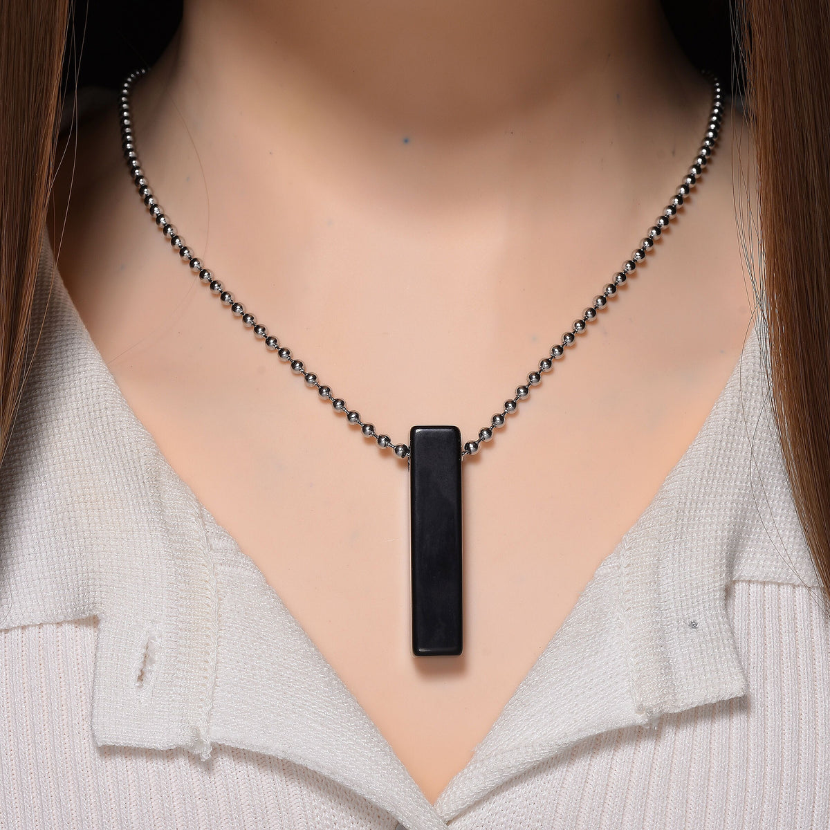 Black Obsidian Bar Pendant Necklace (Size - 24) with Lobster Clasp 90.00 Ct. V32750078 2