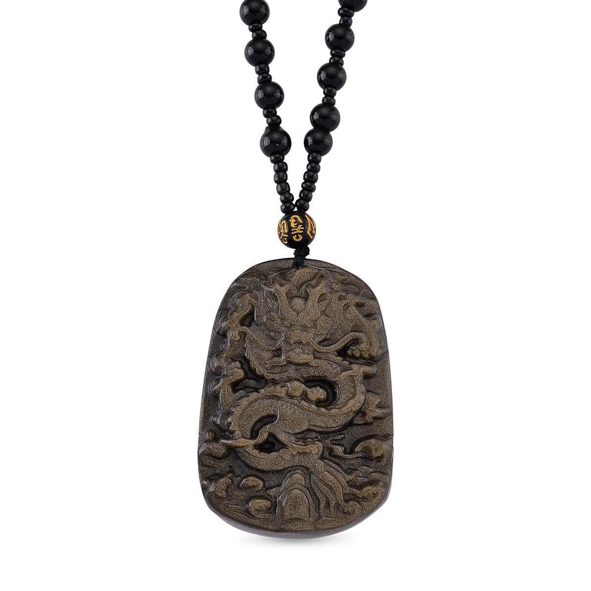 Black Obsidian Dragon Hand - Carved Pendant with Beads Chain (Size - 26) 340.00 Ct. 8171033 0