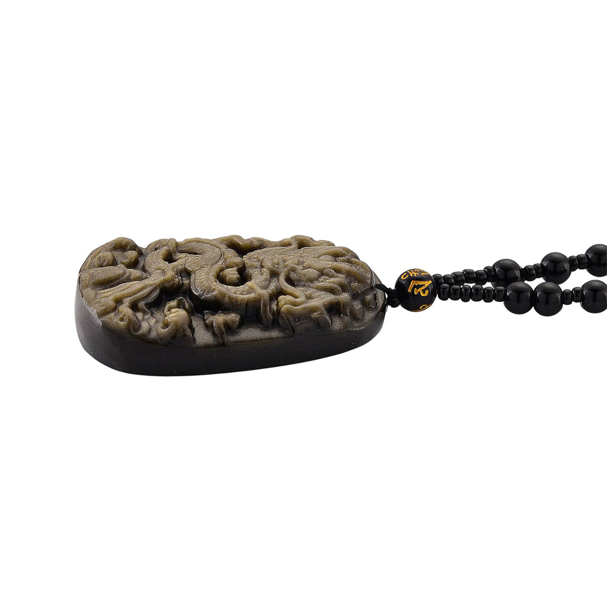 Black Obsidian Dragon Hand - Carved Pendant with Beads Chain (Size - 26) 340.00 Ct. 8171033 3