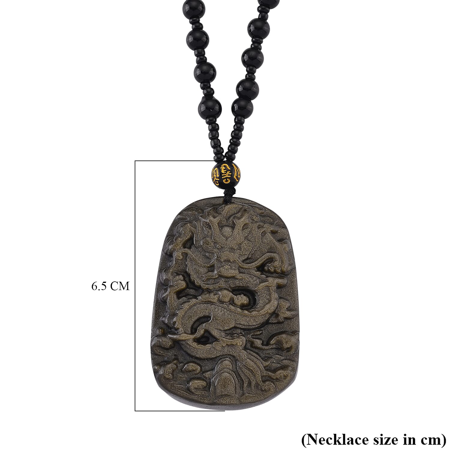 Black Obsidian Dragon Hand - Carved Pendant with Beads Chain (Size - 26) 340.00 Ct. 8171033 6