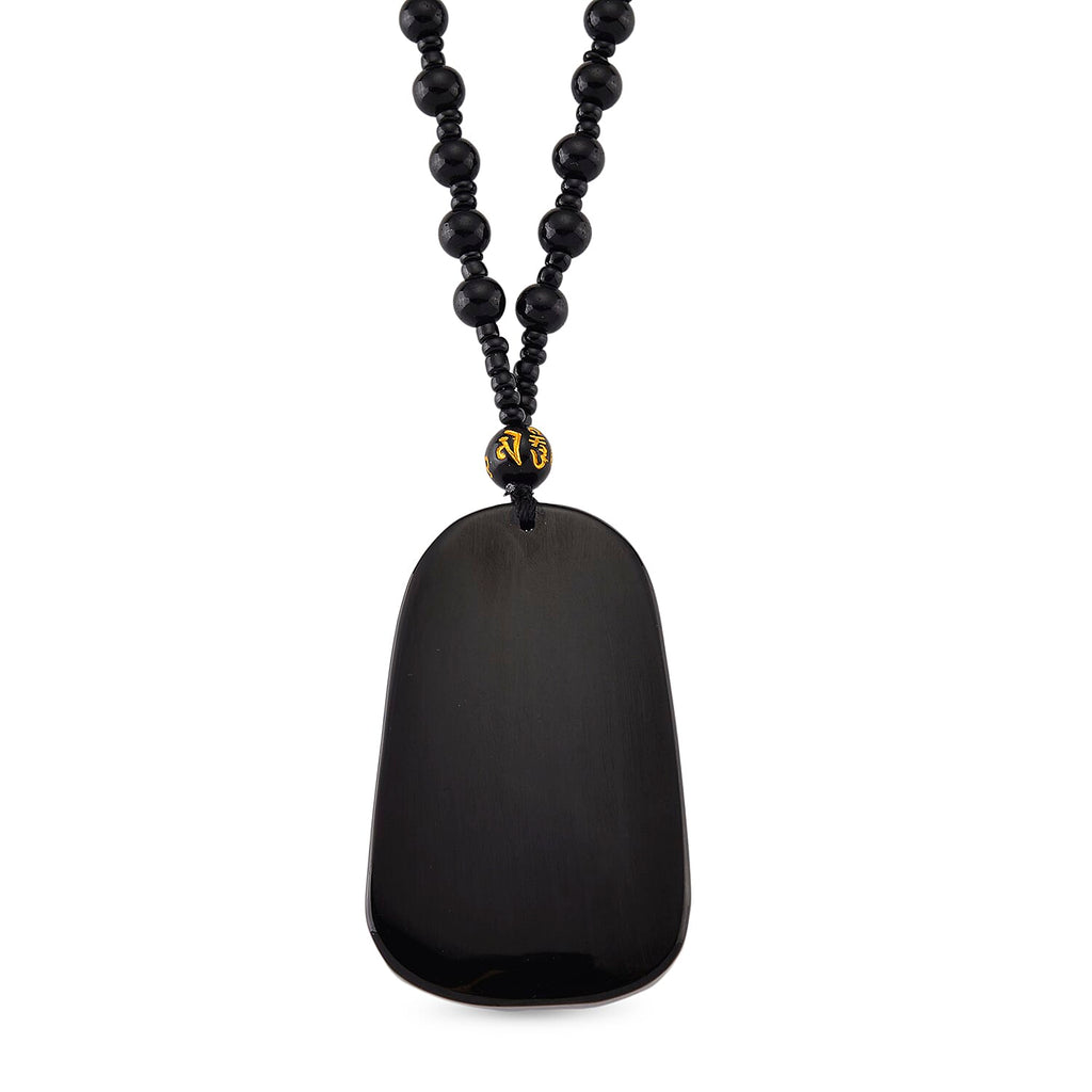 Black Obsidian Fish Hand Carved Pendant with Beads Chain (Size - 26) 290.00 Ct.