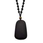Black Obsidian Fish Hand Carved Pendant with Beads Chain (Size - 26) 290.00 Ct.