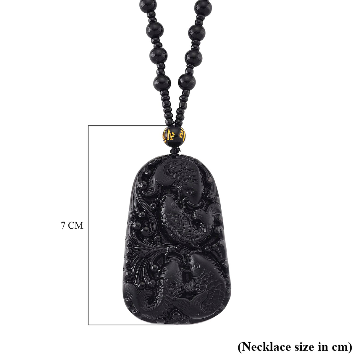 Black Obsidian Fish Hand Carved Pendant with Beads Chain (Size - 26) 290.00 Ct. V32699761 6