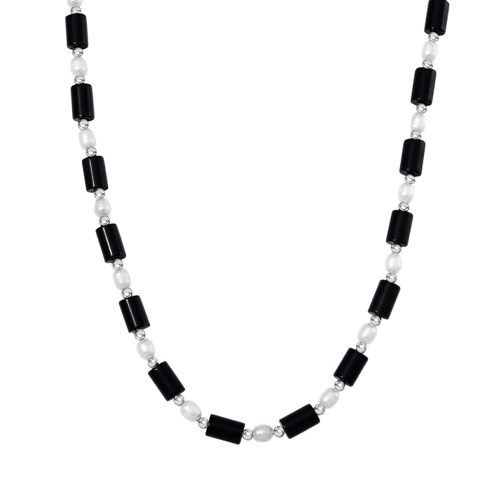 Black Obsidian &amp; White Fresh Water Pearl Necklace (Size - 18-2 Ext) with Lobster Clasp 150.0 Ct 7983602 1