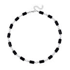 Black Obsidian & White Fresh Water Pearl Necklace (Size - 18-2 Ext) with Lobster Clasp 150.0 Ct