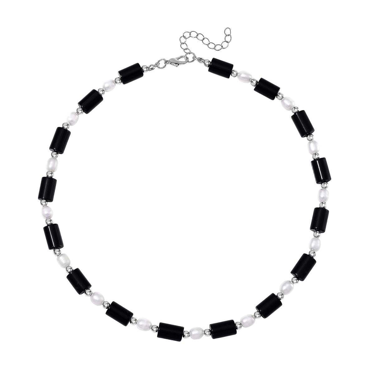 Black Obsidian &amp; White Fresh Water Pearl Necklace (Size - 18-2 Ext) with Lobster Clasp 150.0 Ct 7983602 3