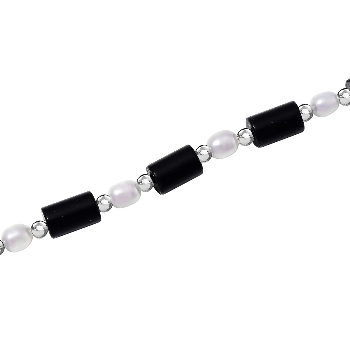Black Obsidian &amp; White Fresh Water Pearl Necklace (Size - 18-2 Ext) with Lobster Clasp 150.0 Ct 7983602 4