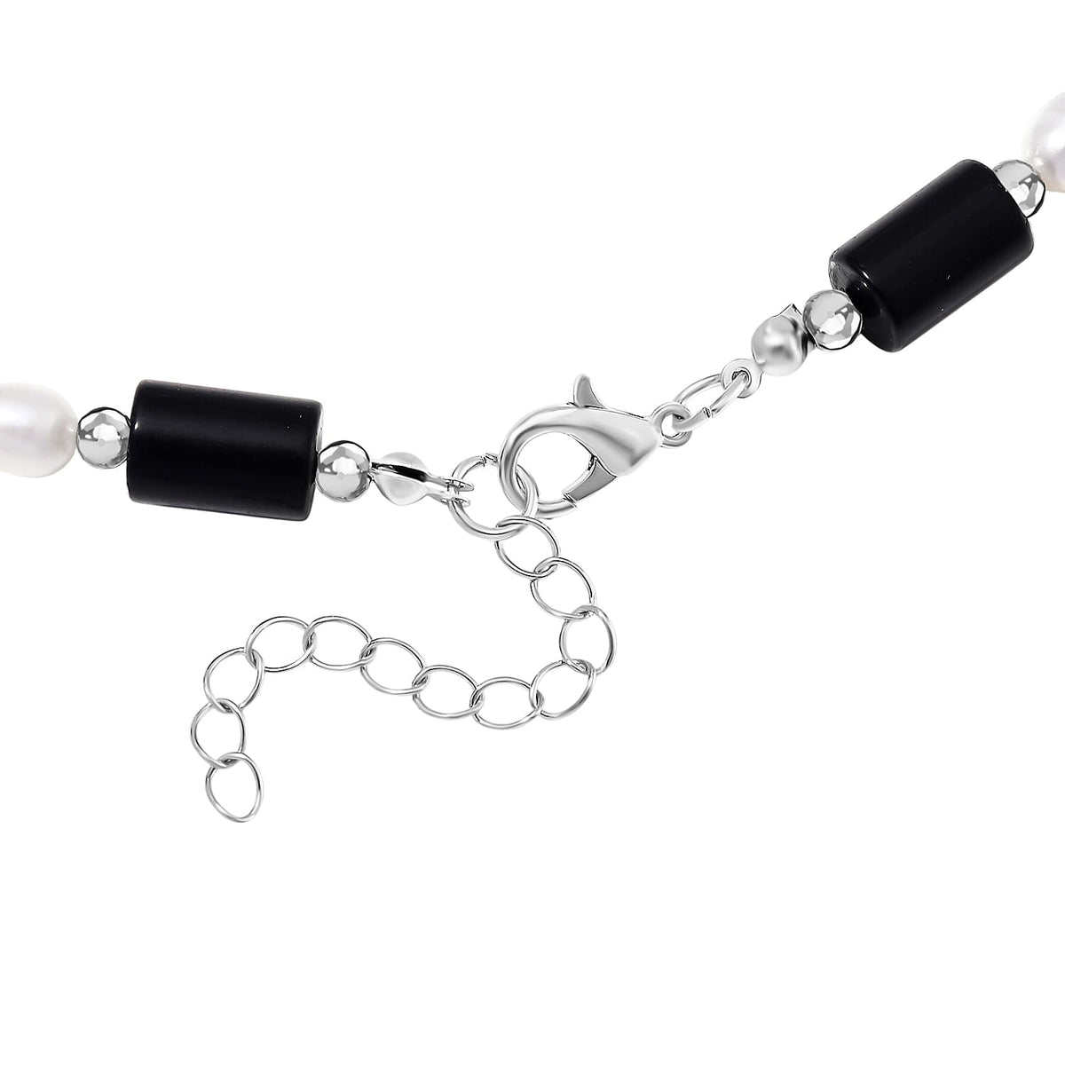 Black Obsidian &amp; White Fresh Water Pearl Necklace (Size - 18-2 Ext) with Lobster Clasp 150.0 Ct 7983602 5