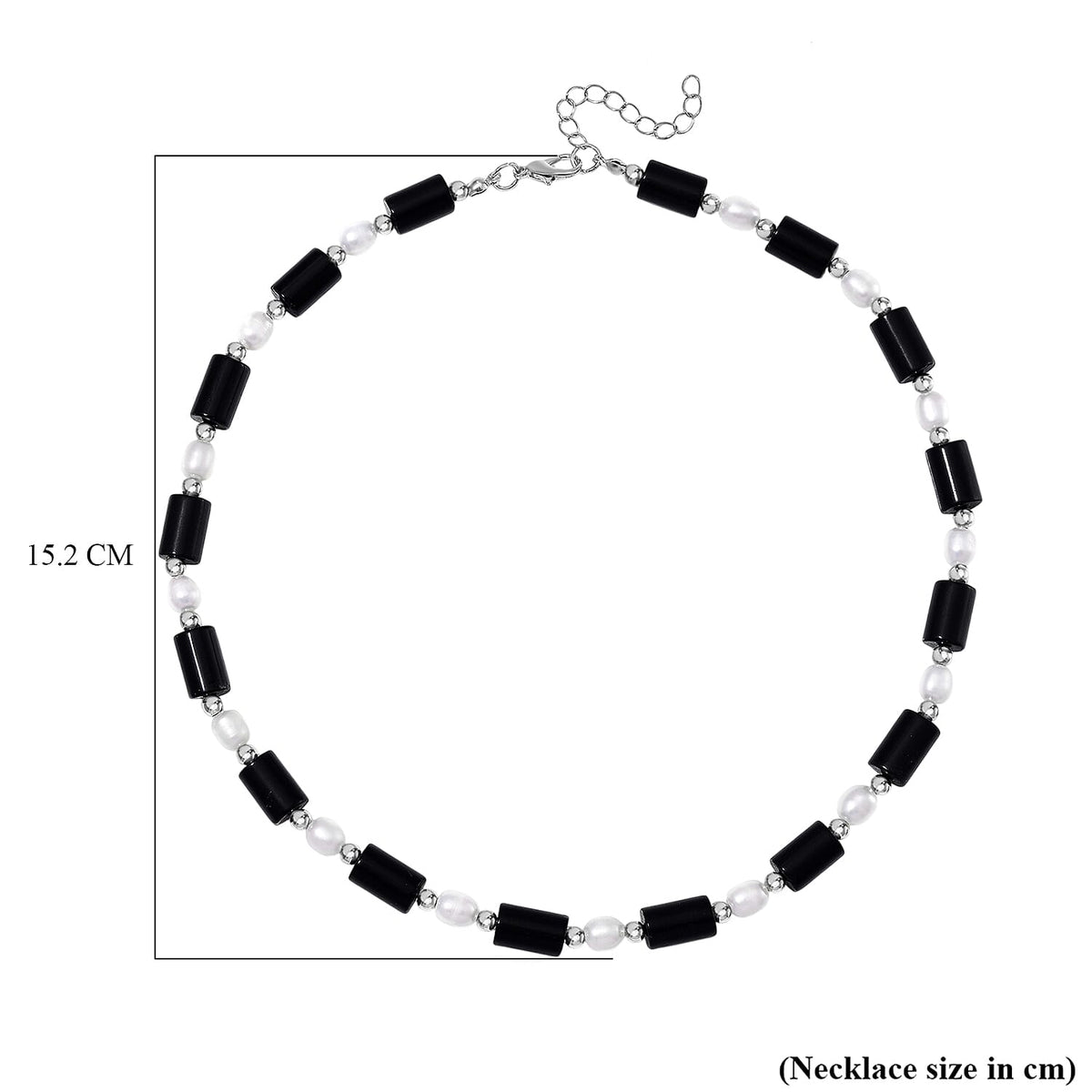 Black Obsidian &amp; White Fresh Water Pearl Necklace (Size - 18-2 Ext) with Lobster Clasp 150.0 Ct 7983602 6