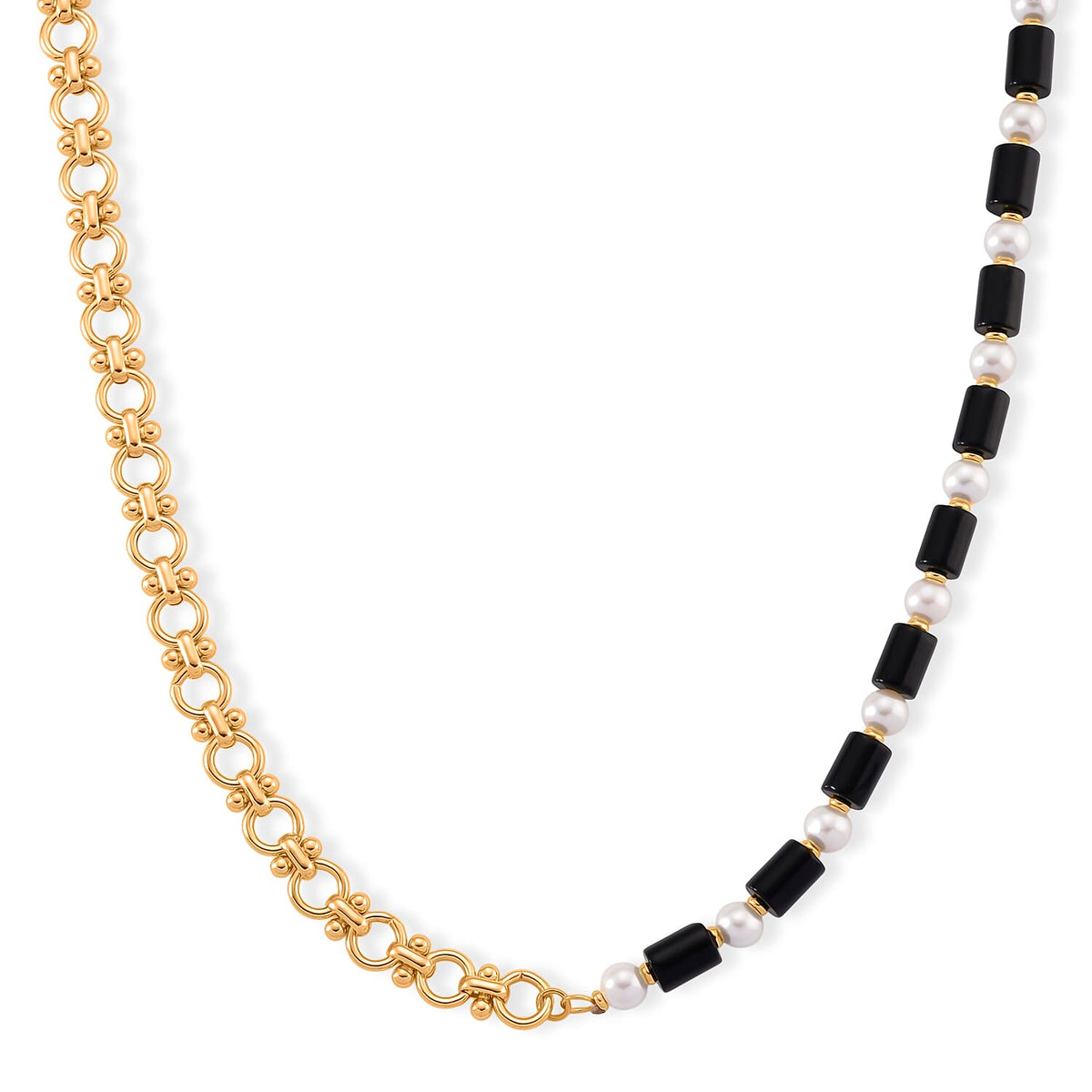 Black Obsidian &amp; White Shell Pearl Beads Necklace (Size - 20) 140.00 Ct. V32513407 0