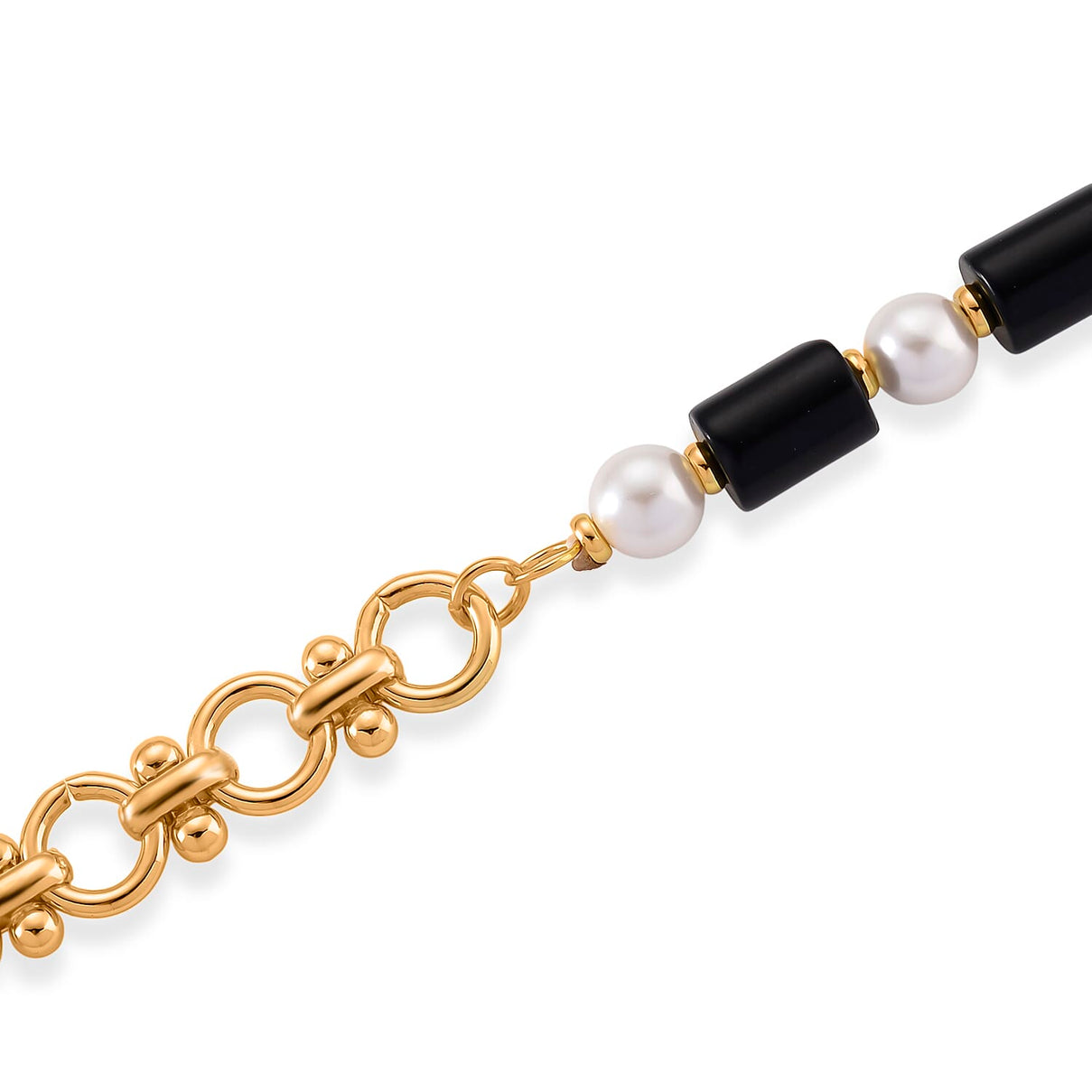 Black Obsidian &amp; White Shell Pearl Beads Necklace (Size - 20) 140.00 Ct. V32513407 4