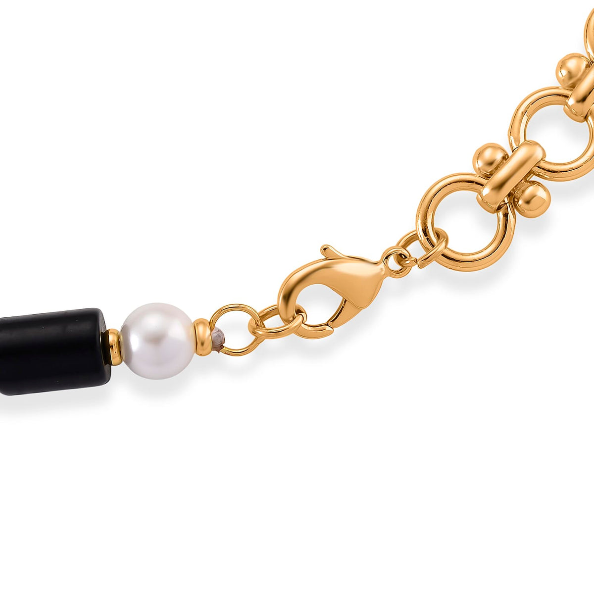 Black Obsidian &amp; White Shell Pearl Beads Necklace (Size - 20) 140.00 Ct. V32513407 5