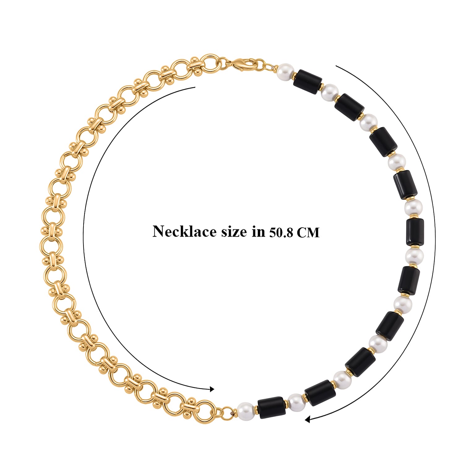 Black Obsidian &amp; White Shell Pearl Beads Necklace (Size - 20) 140.00 Ct. V32513407 6