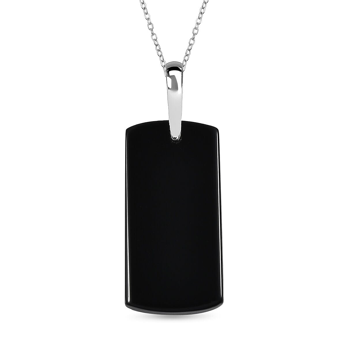 Black Onyx Pendant With Chain (Size 20) in Platinum Overlay Sterling Silver 15.0 Ct 4151672 0
