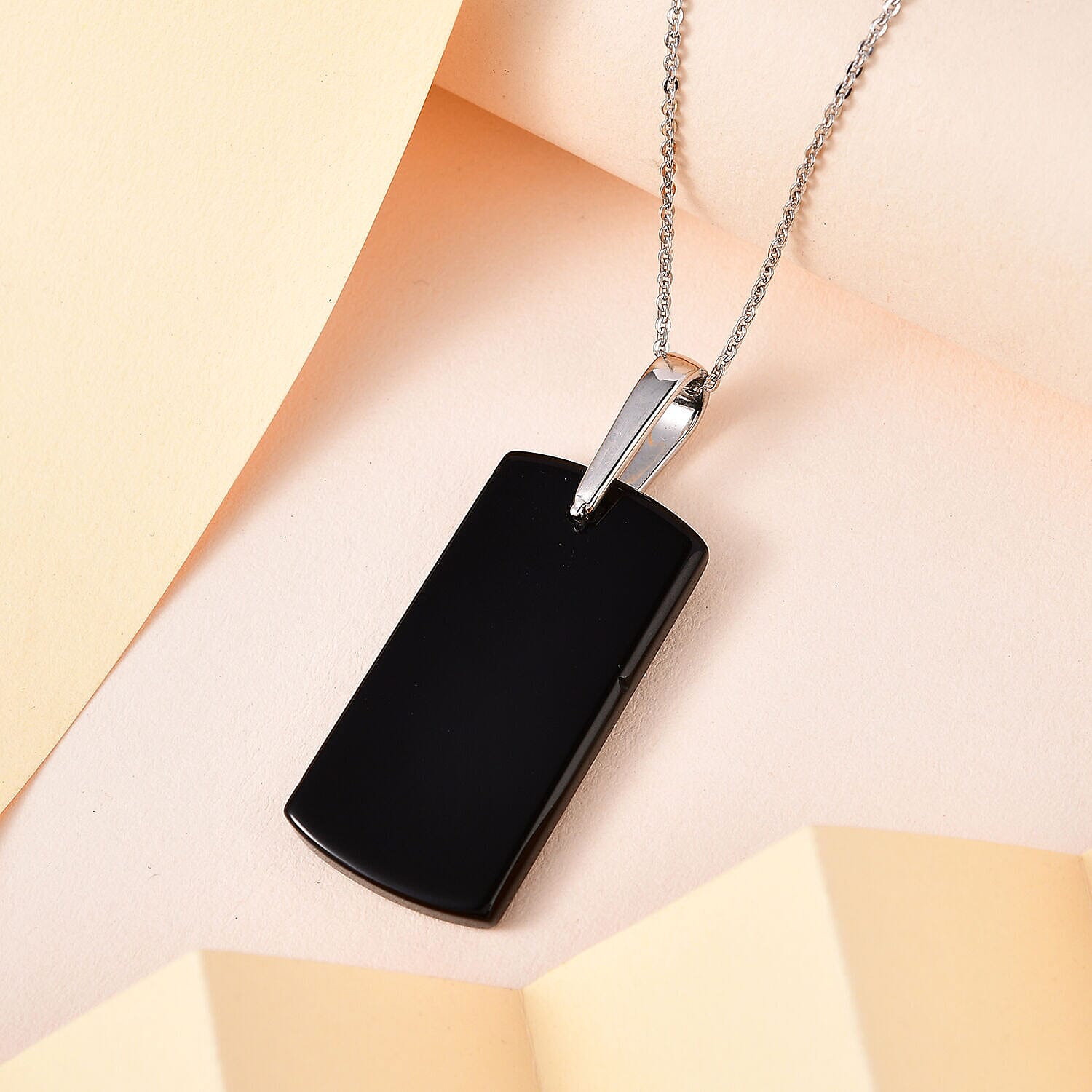 Black Onyx Pendant With Chain (Size 20) in Platinum Overlay Sterling Silver 15.0 Ct 4151672 3