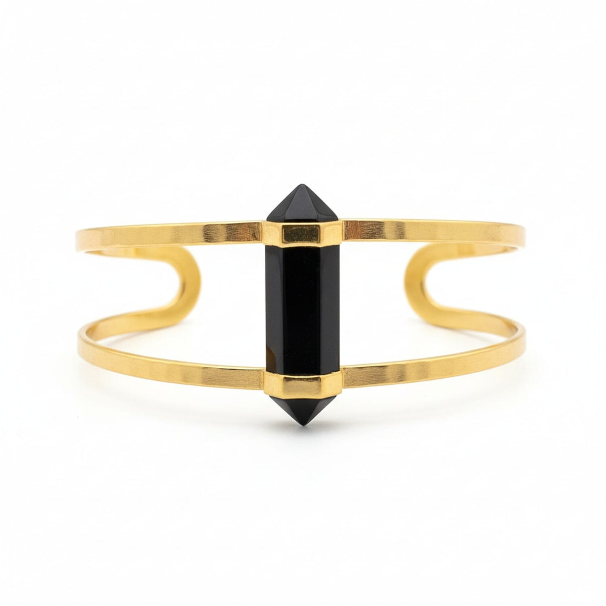 Black Onyx Cuff Bangle (Size 7 Adjustable) in Yellow Gold Plated 20.00 Ct. 8261211 0