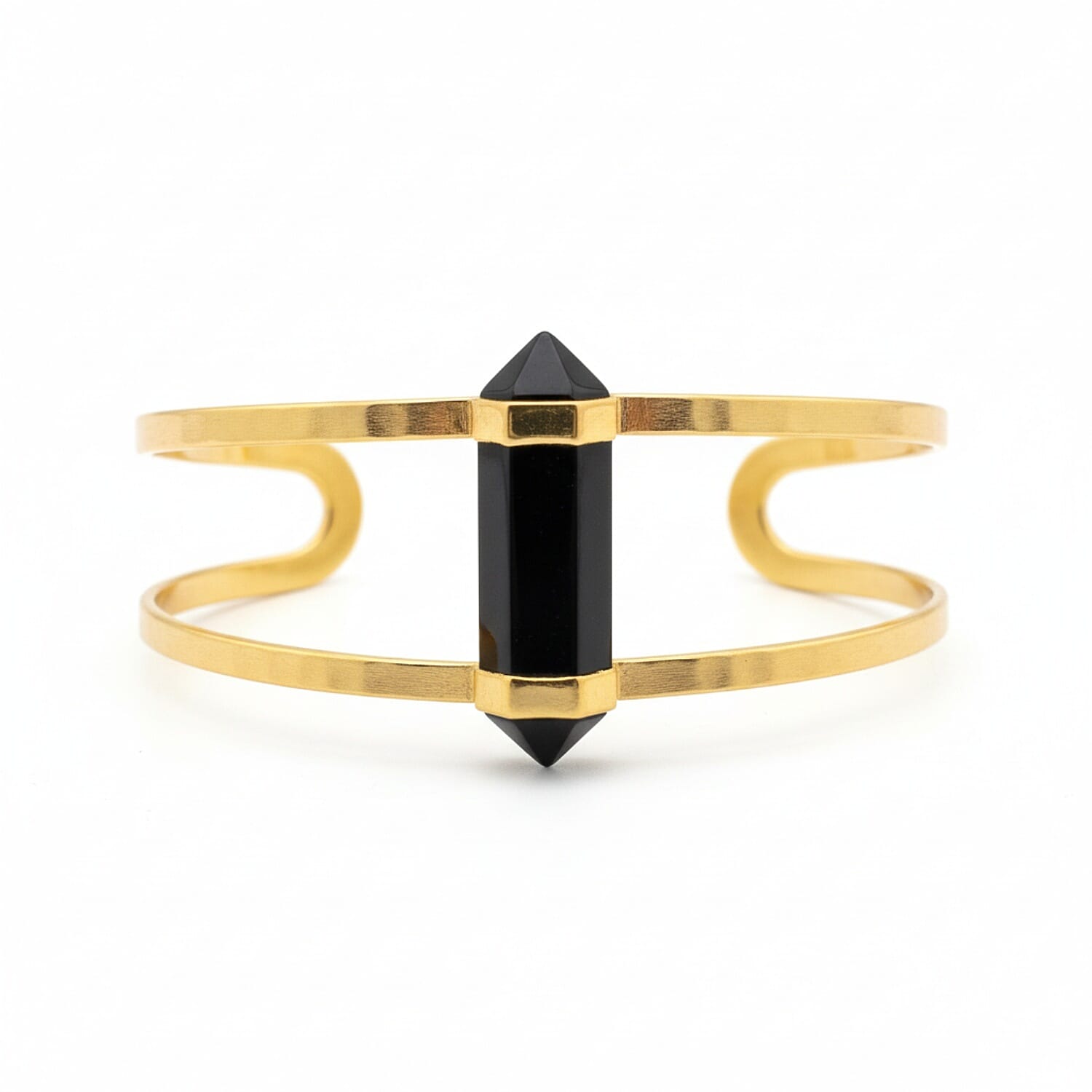Black Onyx Cuff Bangle (Size 7 Adjustable) in Yellow Gold Plated 20.00 Ct. 8261211 0